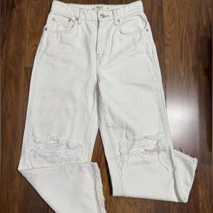 We The Free Women's Relaxed Fit Off-White Distressed Denim Jeans S